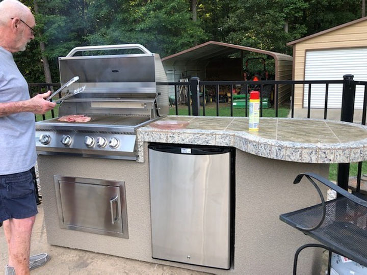 Kokomo Grill Maui 7'6" BBQ Island With 33" Round Bar on one end Led Lights and Built In BBQ