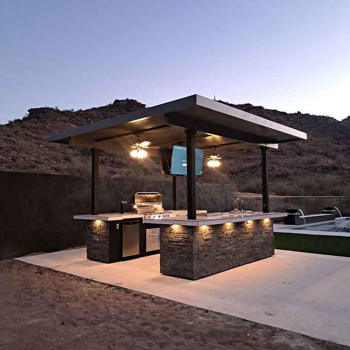 KoKoMo Big Island Sports Bar Outdoor Kitchen BBQ Island with Dual TVs