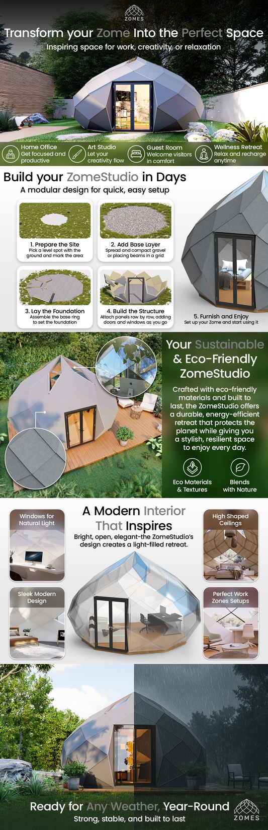 Patio Elegance Zomes Pod – 120 sq ft Eco-Friendly Outdoor Office Pod