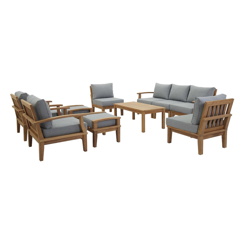 Patio Elegance Marina 10-Piece Outdoor Teak Patio Set – Grey Cushions