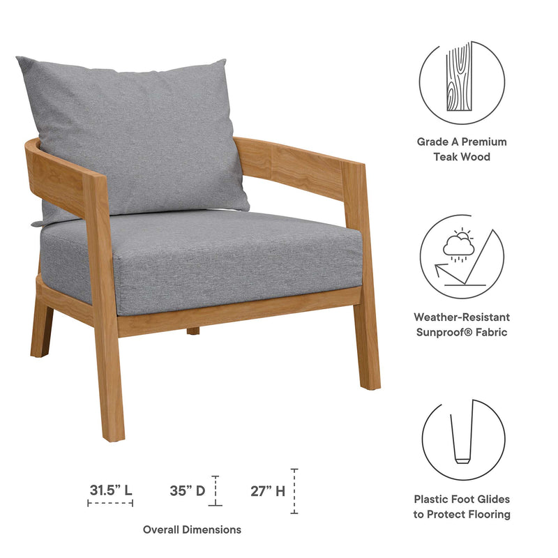 Modway Brisbane 3-Piece Grey Teak Outdoor Patio Set