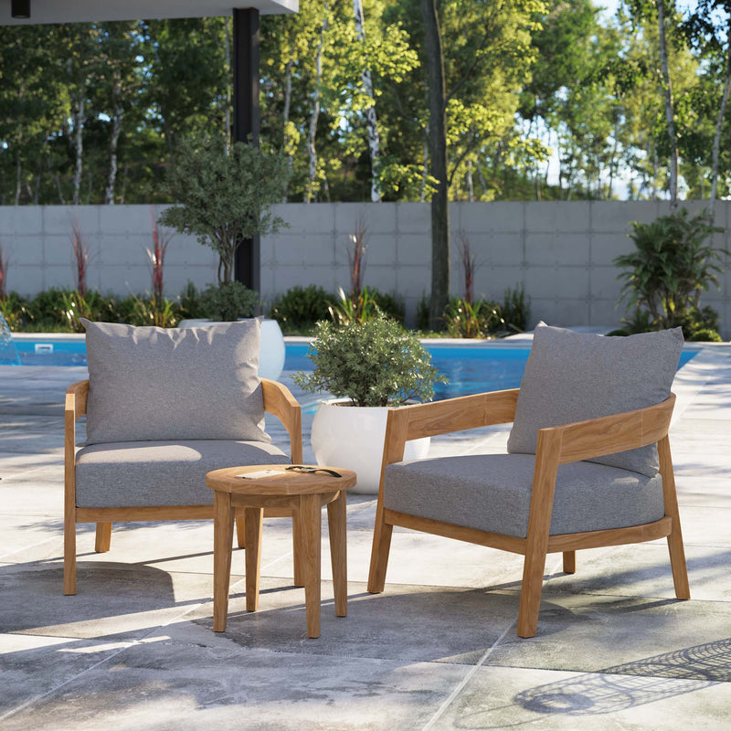 Modway Brisbane 3-Piece Grey Teak Outdoor Patio Set