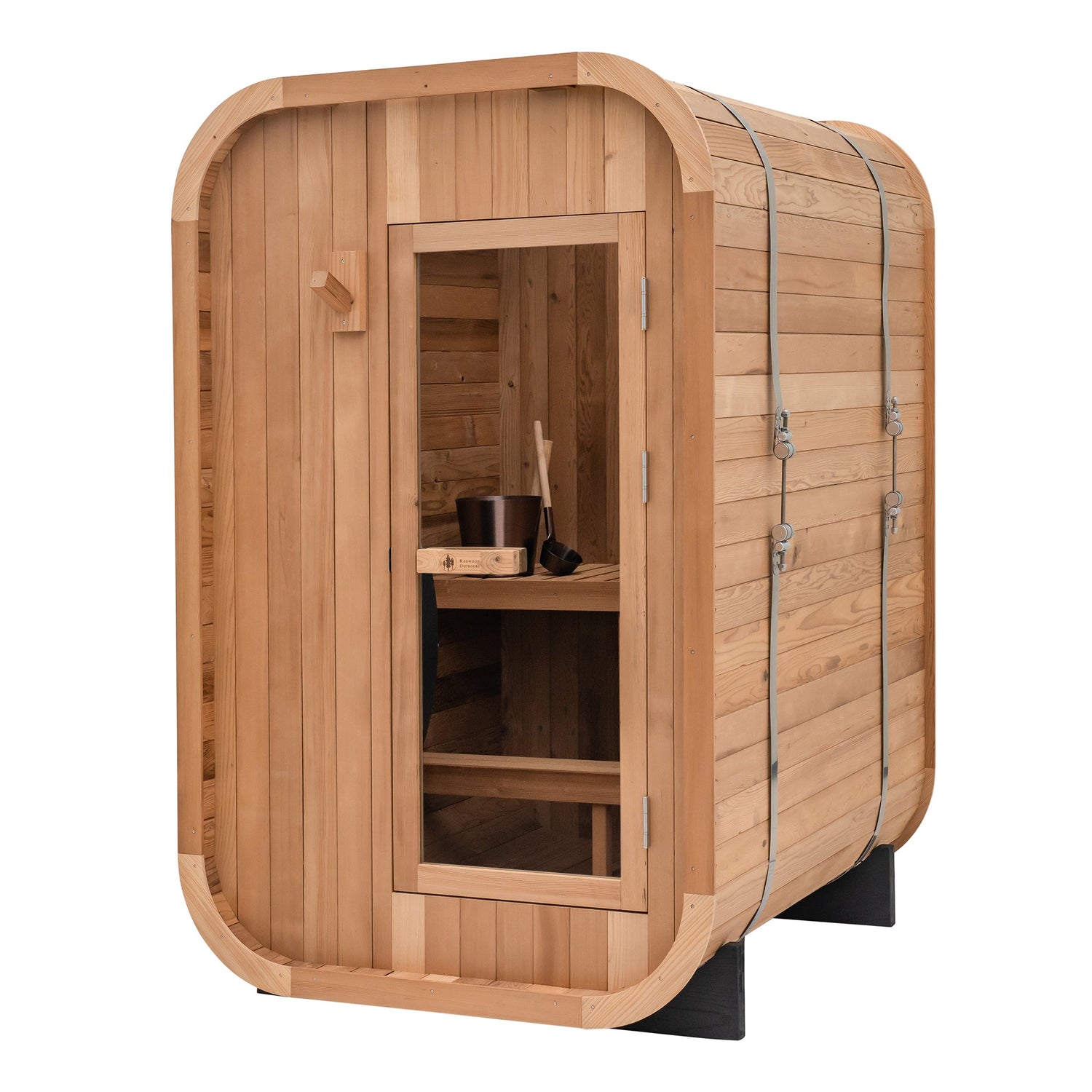 Wooden sauna with interior