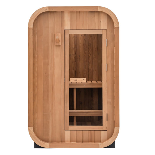 Wooden sauna with a door