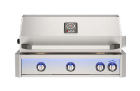 Stainless steel grill with brand logo