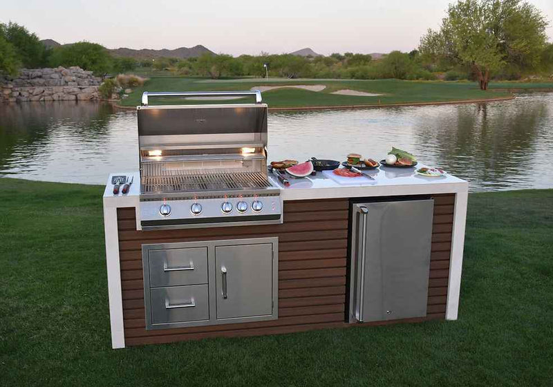 KoKoMo Professional Shiplap Outdoor Kitchen Island with Waterfall Edge – 32” Built-In Grill