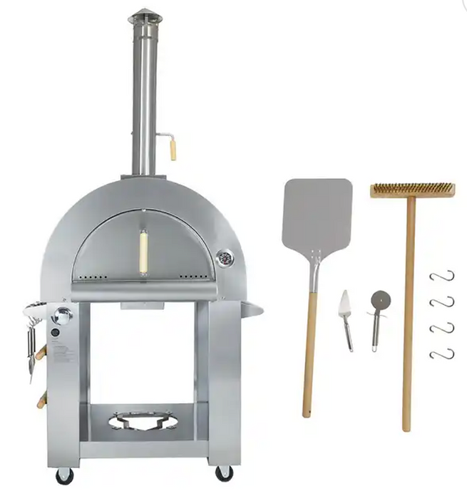 KoKoMo 32” Dual Fuel Gas or Wood-Fired Stainless Steel Outdoor Pizza Oven - Patio Elegance