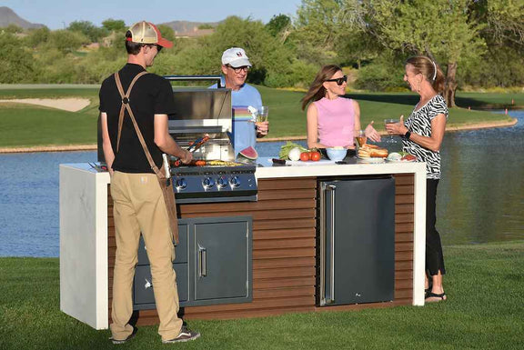 KoKoMo Professional Shiplap Outdoor Kitchen Island with Waterfall Edge – 32” Built-In Grill