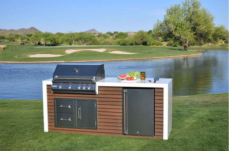 KoKoMo Professional Shiplap Outdoor Kitchen Island with Waterfall Edge – 32” Built-In Grill