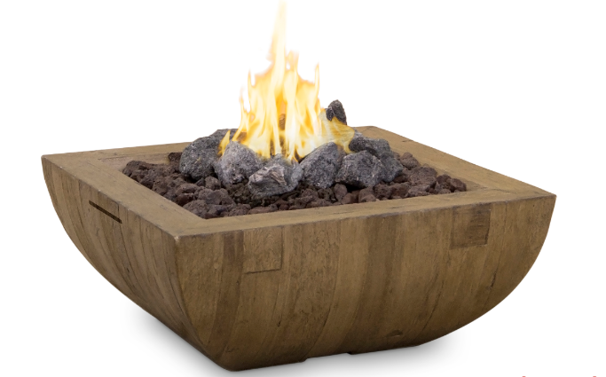 AFD 36" Bordeaux Square French Barrel Oak Reclaim Wood Fire Bowl with Fyrestarter Ignition - NG - 430FOFOH6NC