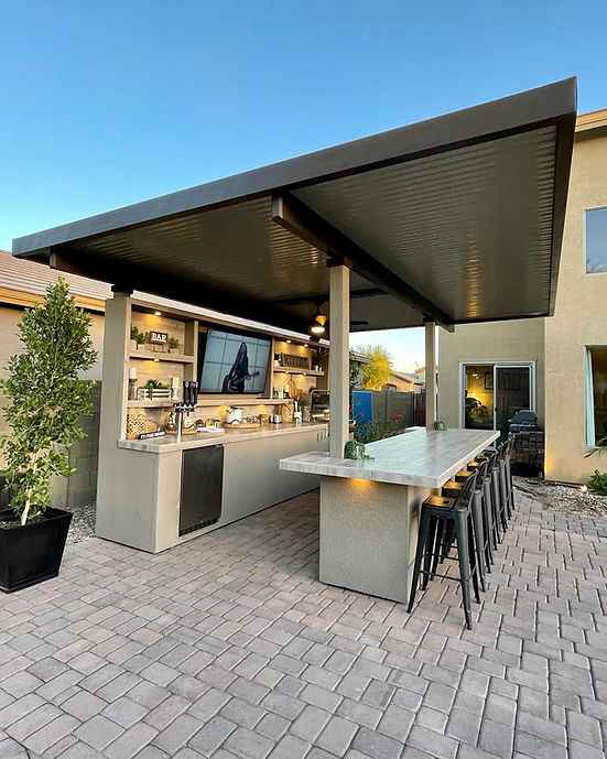 KoKoMo Fantasy Island Outdoor Kitchen Pavilion – 20'x20' Luxury BBQ Island with 70" TV, Bar, Grill, Kegerator & More