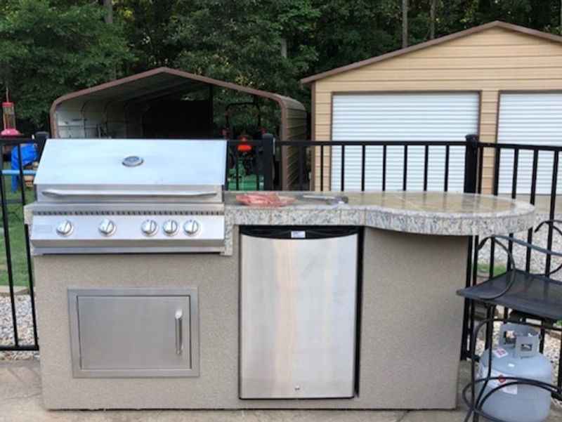 Kokomo Grill Maui 7'6" BBQ Island With 33" Round Bar on one end Led Lights and Built In BBQ