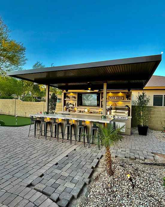 KoKoMo Fantasy Island Outdoor Kitchen Pavilion – 20'x20' Luxury BBQ Island with 70" TV, Bar, Grill, Kegerator & More