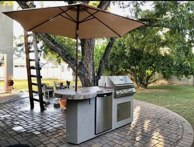 Kokomo Grill Maui 7'6" BBQ Island With 33" Round Bar on one end Led Lights and Built In BBQ