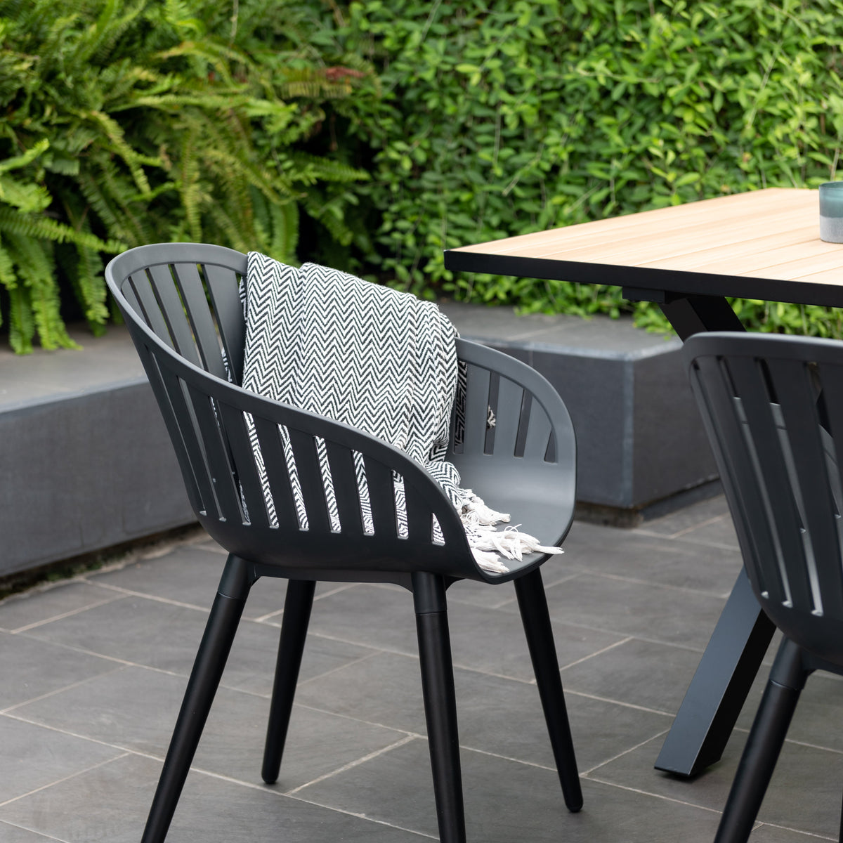 Panama Dark Rectangular Table and 6 Nassau Black Aluminum