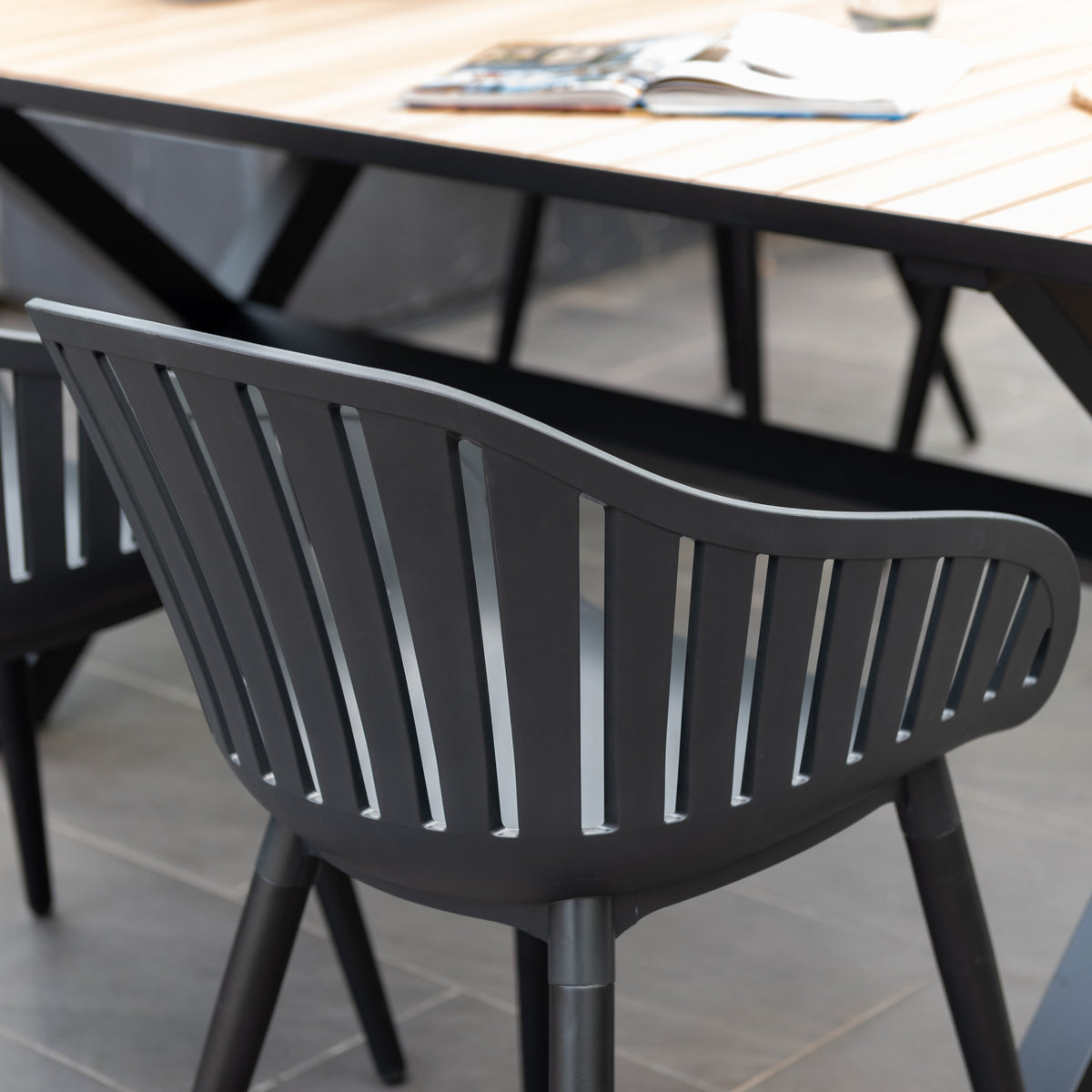 Panama Dark Rectangular Table and 6 Nassau Black Aluminum