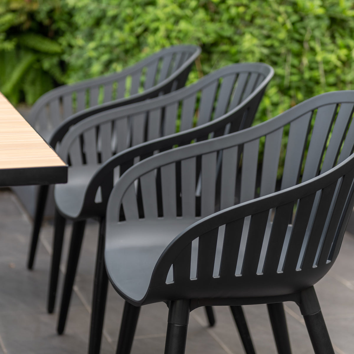Panama Dark Rectangular Table and 6 Nassau Black Aluminum