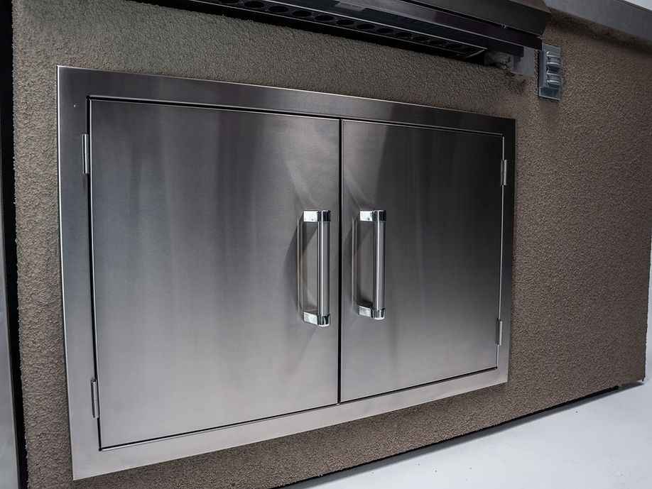 KoKoMo 7' Straight Outdoor Kitchen Island – Built-In 32” Grill + Fridge