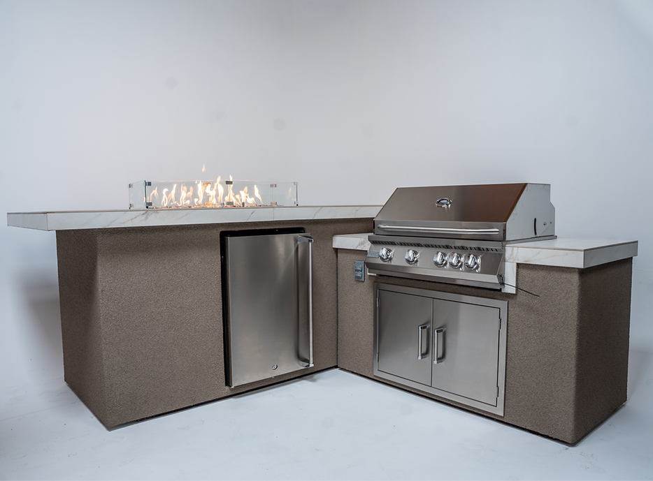 KoKoMo Baja Outdoor Kitchen Island with Fire Feature – 7'6" x 9'