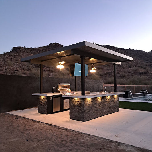 KoKoMo Big Island Sports Bar Outdoor Kitchen BBQ Island with Dual TVs