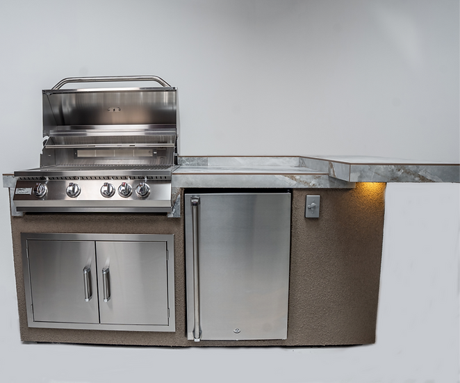 KoKoMo St. John 7'6" Outdoor Kitchen Island – Built-In 32" Grill + Bar Seating - Patio Elegance