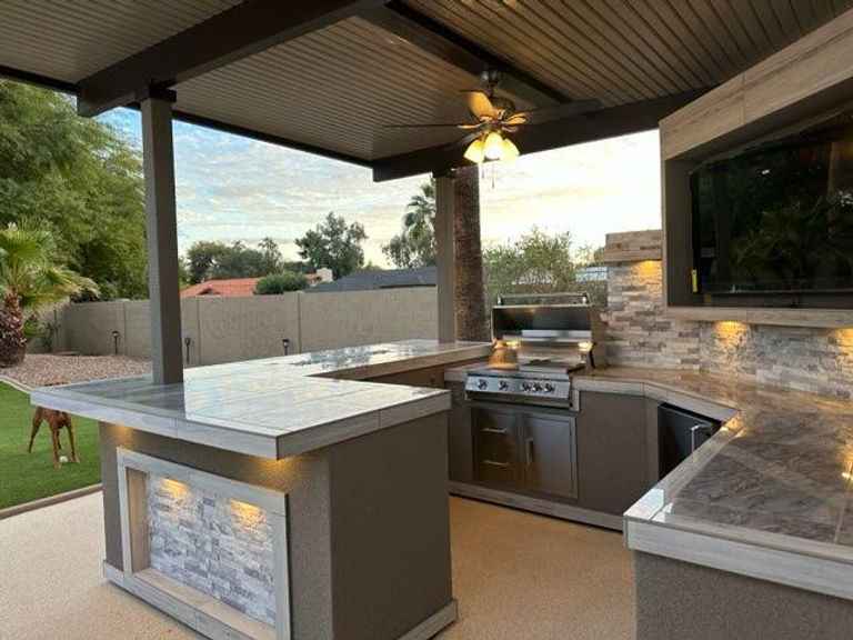 KoKoMo Bermuda Outdoor Kitchen BBQ Island with Built-In TV, Fire Pit & Bar – The Ultimate Backyard Entertaining Hub