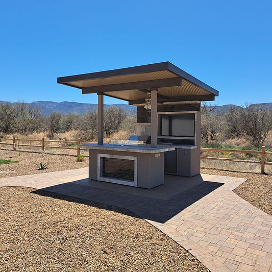 KoKoMo Baja Outdoor Kitchen with 12x12 Patio Cover – Modular BBQ Island with Built-In Grill, Fridge & Bar Seating