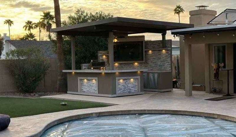 KoKoMo Bermuda Outdoor Kitchen BBQ Island with Built-In TV, Fire Pit & Bar – The Ultimate Backyard Entertaining Hub