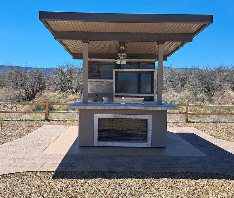 KoKoMo Baja Outdoor Kitchen with 12x12 Patio Cover – Modular BBQ Island with Built-In Grill, Fridge & Bar Seating