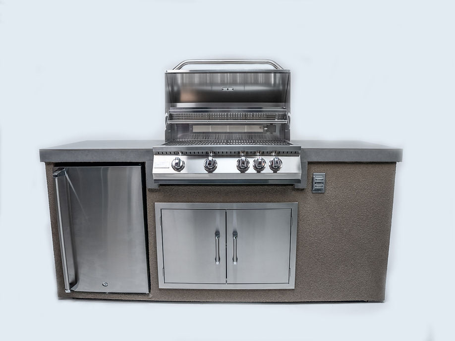 KoKoMo 7' Straight Outdoor Kitchen Island – Built-In 32” Grill + Fridge