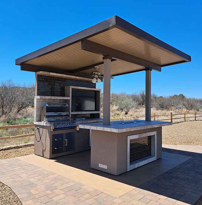 KoKoMo Baja Outdoor Kitchen with 12x12 Patio Cover – Modular BBQ Island with Built-In Grill, Fridge & Bar Seating