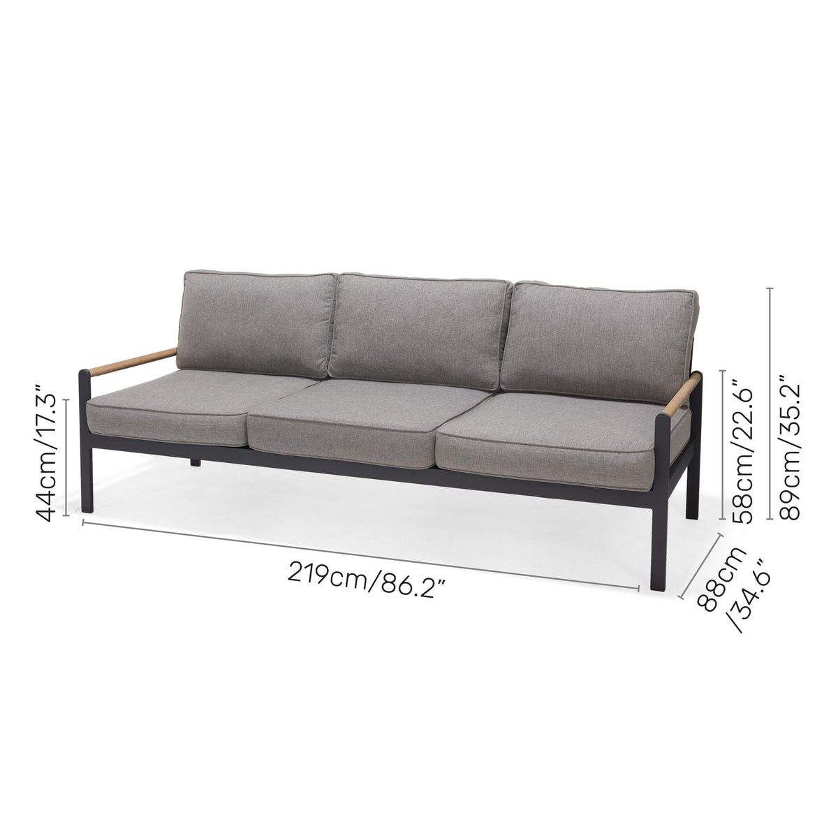 Amber Teak and Aluminum 3-Seater Sofa