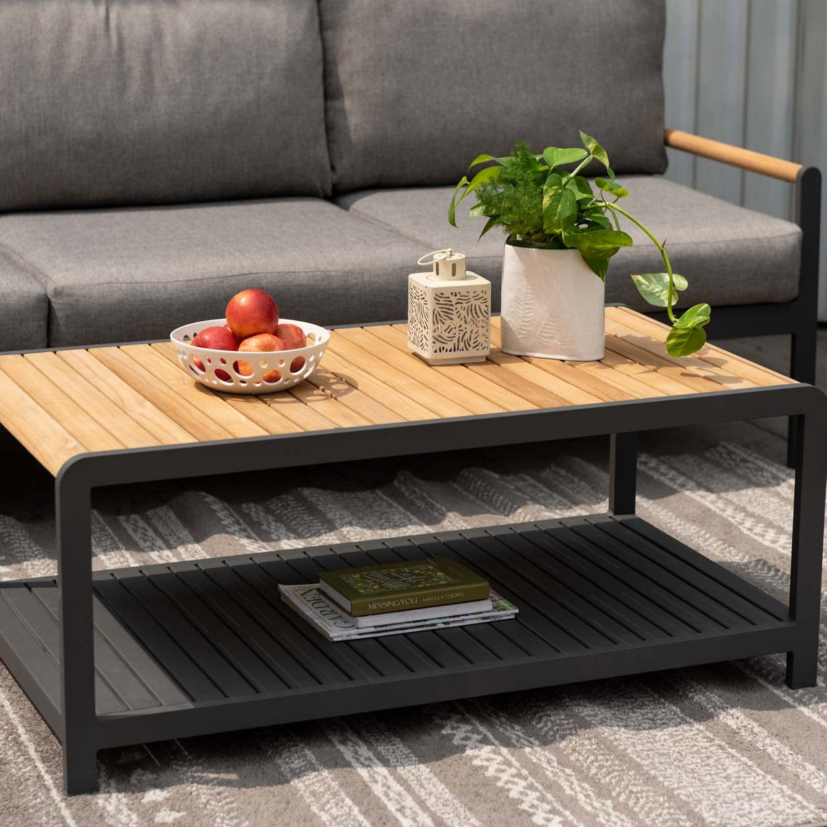 Amber Teak and Aluminum Rectangular Coffee Table