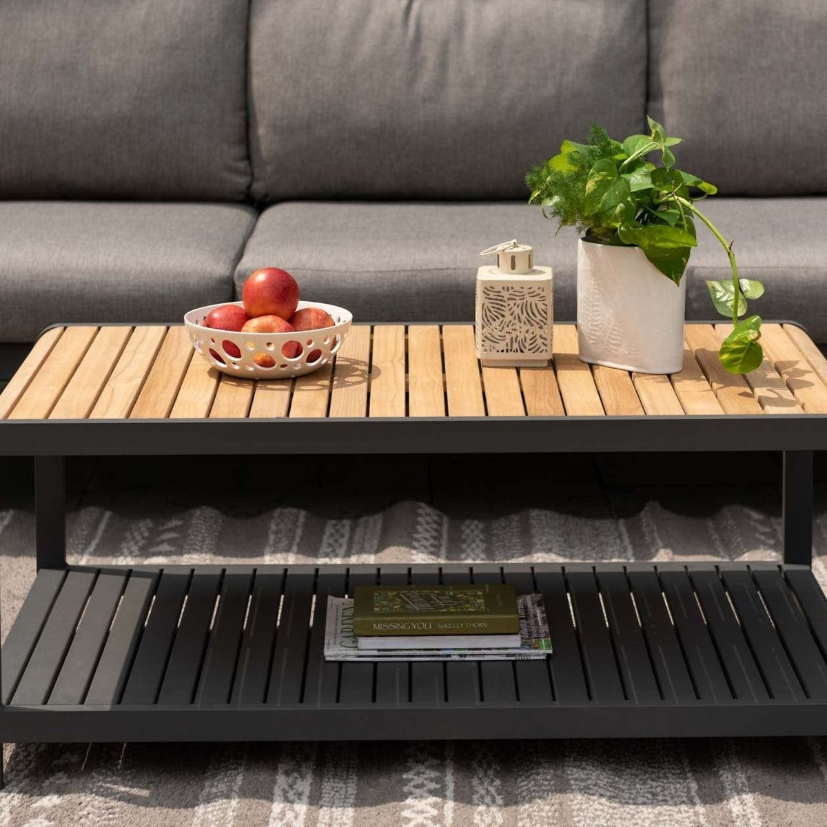 Amber Teak and Aluminum Rectangular Coffee Table