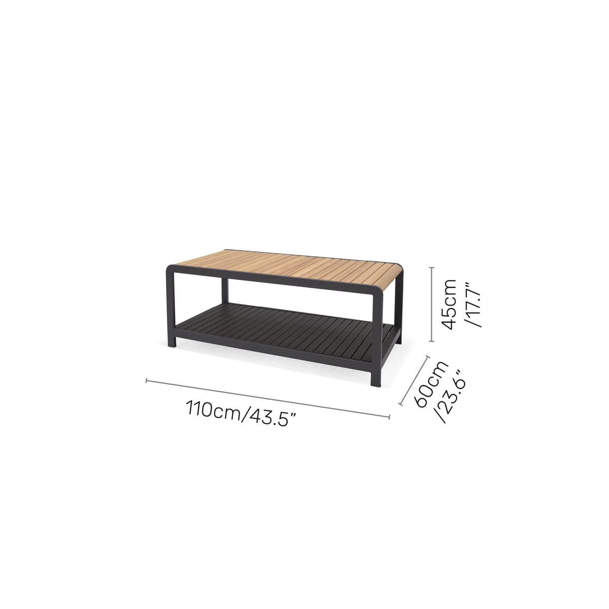Amber Teak and Aluminum Rectangular Coffee Table