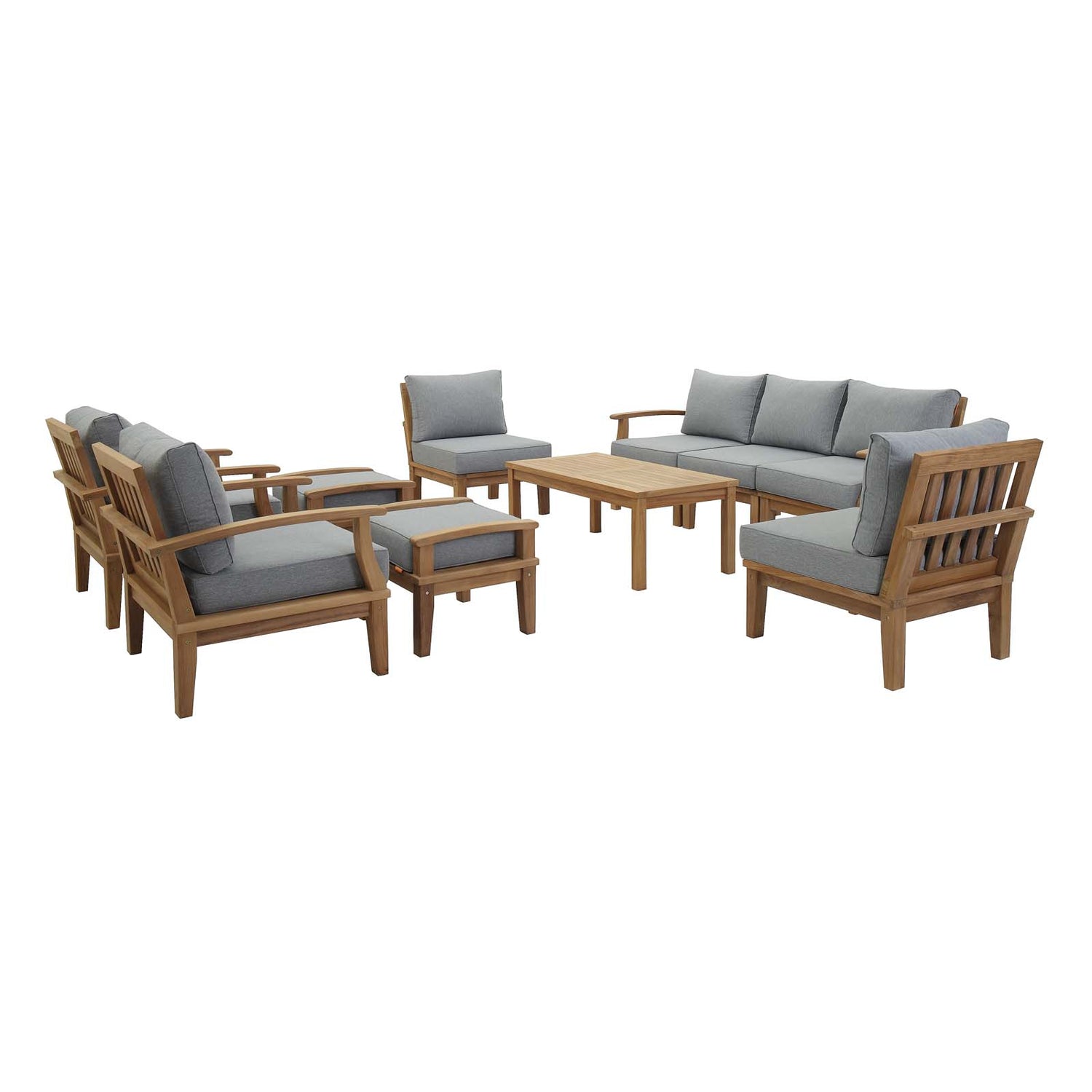 Patio Elegance Marina 10-Piece Outdoor Teak Patio Set – Grey Cushions
