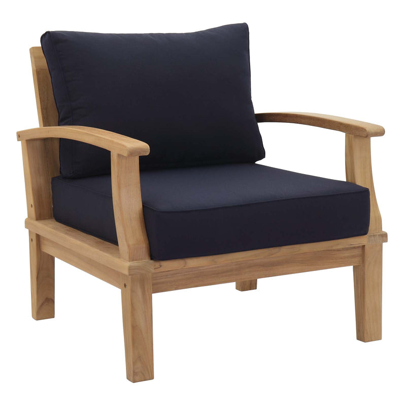 Patio Elegance Marina 10-Piece Outdoor Patio Teak Set – Navy Cushions - Patio Elegance