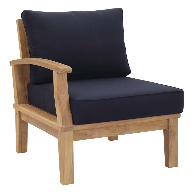 Patio Elegance Marina 10-Piece Outdoor Patio Teak Set – Navy Cushions - Patio Elegance