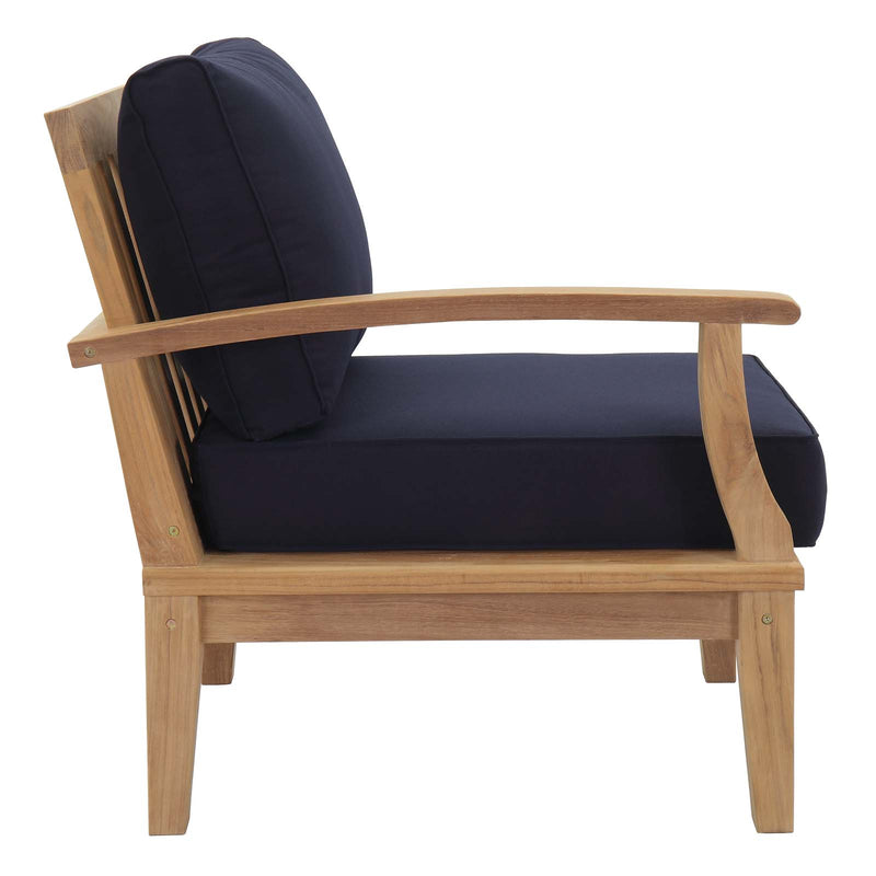 Patio Elegance Marina 10-Piece Outdoor Patio Teak Set – Navy Cushions - Patio Elegance