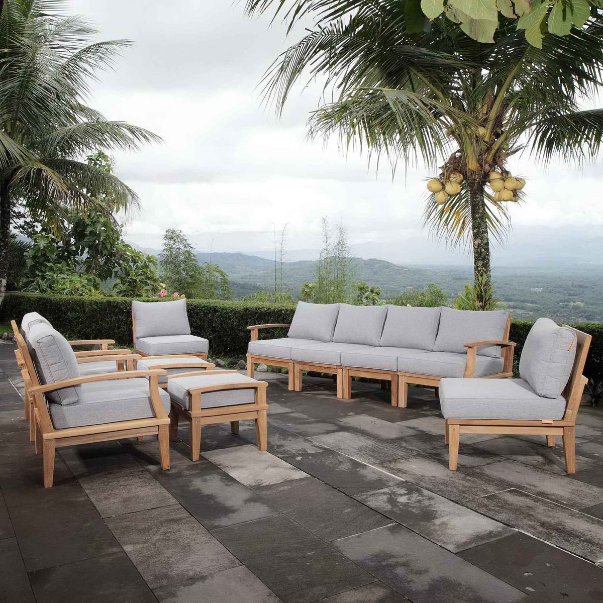 Marina 10-Piece Teak Outdoor Patio Set – Grey Finish by Patio Elegance