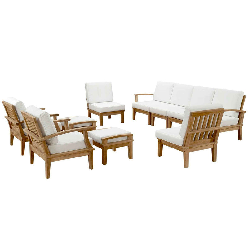Modway Marina 10-Piece Outdoor Teak Patio Set – White Cushions by Patio Elegance