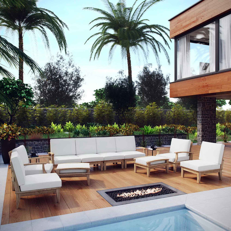 Modway Marina 10-Piece Outdoor Teak Patio Set – White Cushions by Patio Elegance