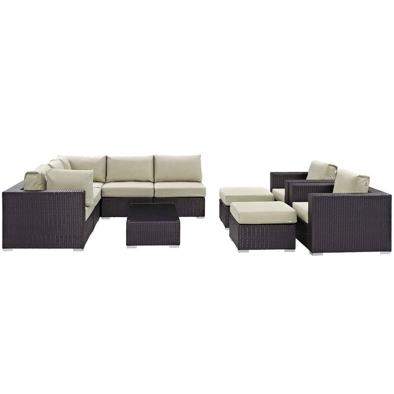 Patio Elegance Convene 10-Piece Outdoor Sectional Lounge Set by Modway