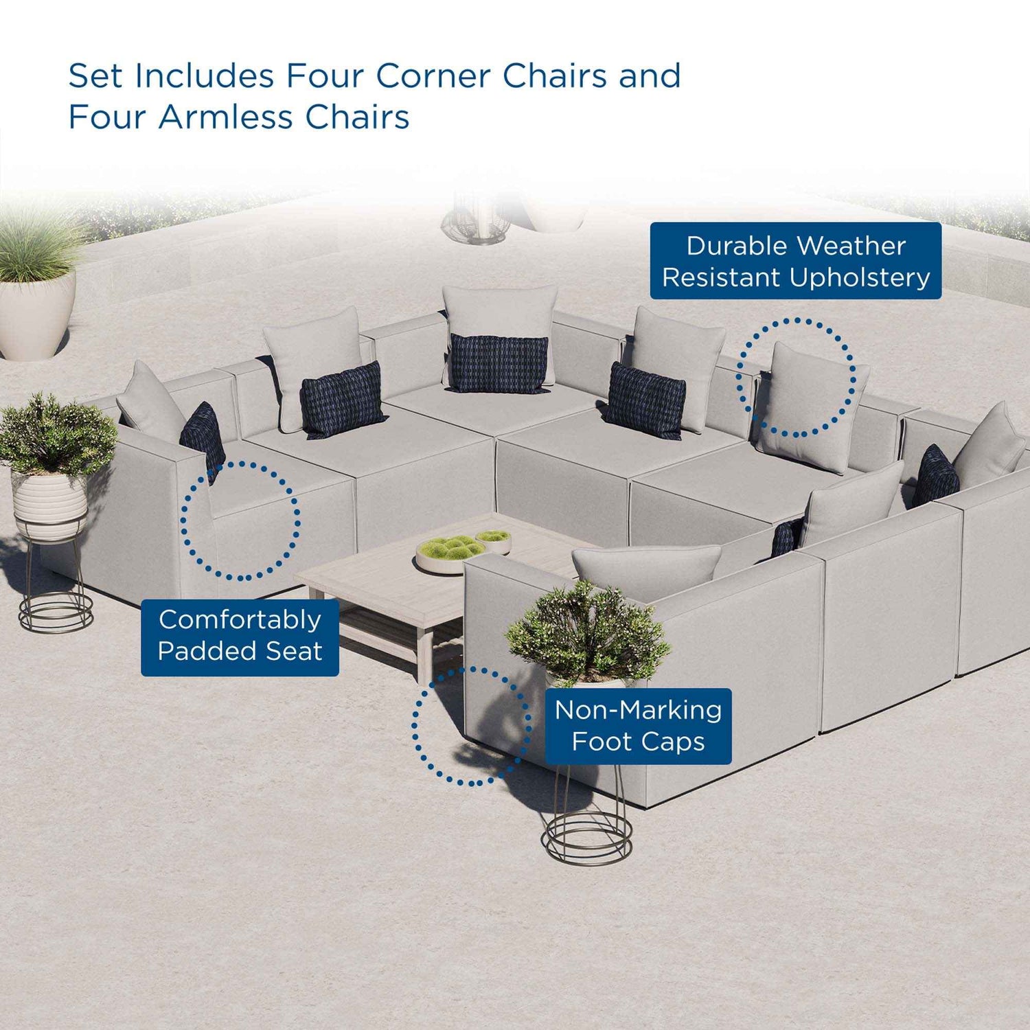 Patio Elegance Saybrook 8-Piece Outdoor Upholstered Sectional Sofa by Modway