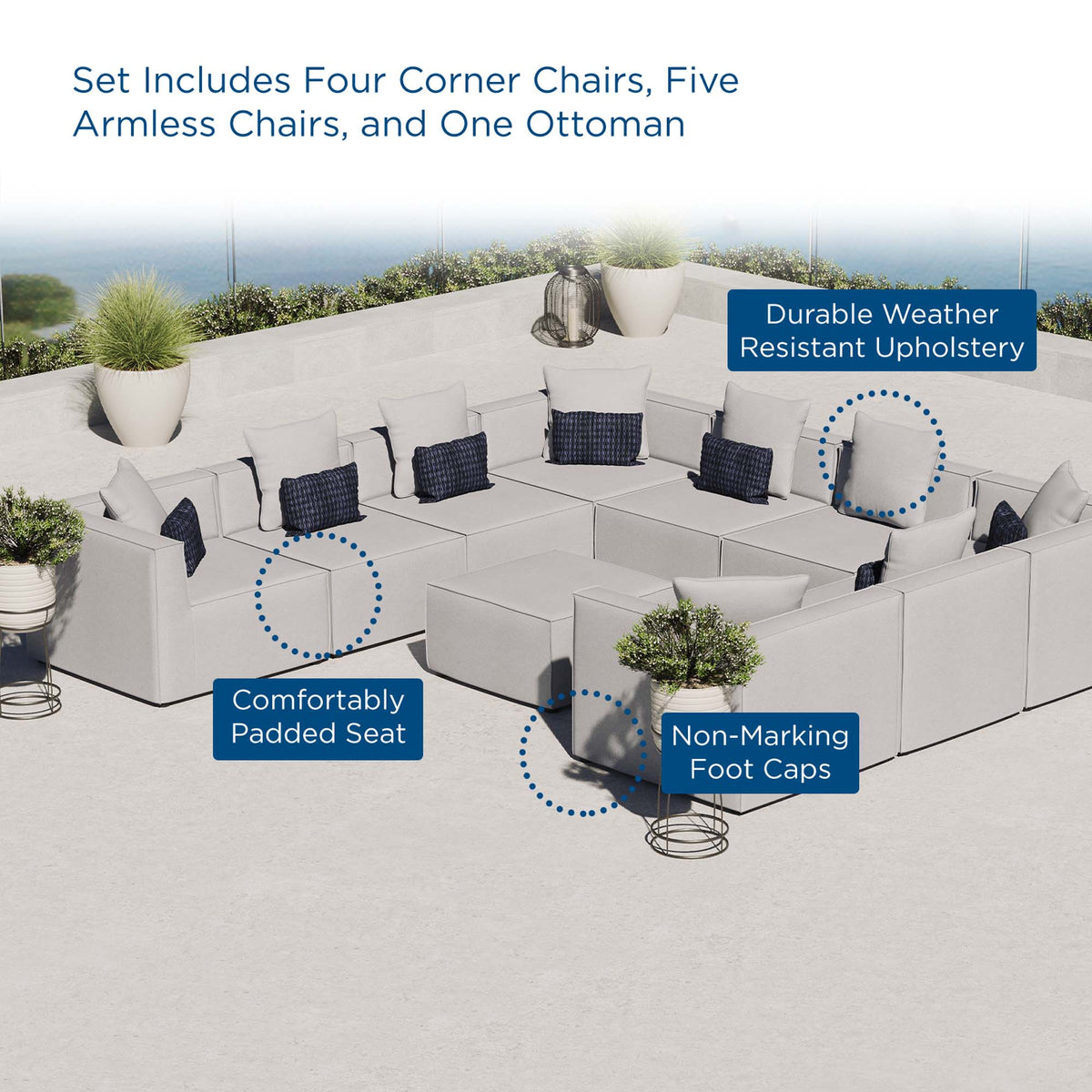 Saybrook 10-Piece Outdoor Patio Sectional Sofa – Grey by Patio Elegance