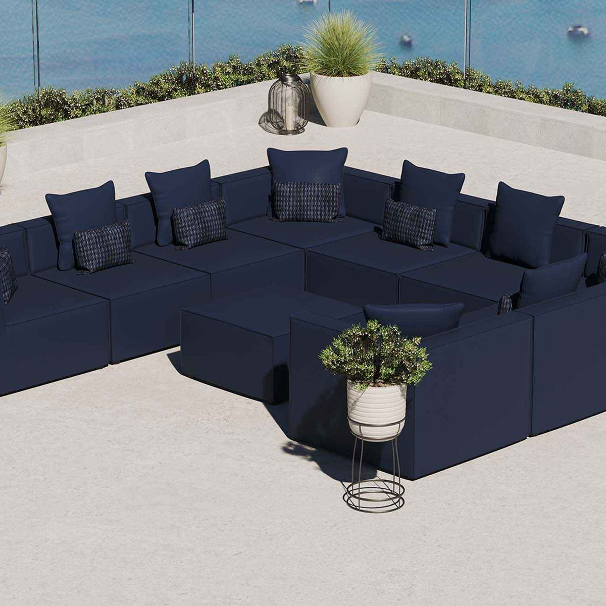 Saybrook 10-Piece Navy Outdoor Sectional Sofa by Patio Elegance
