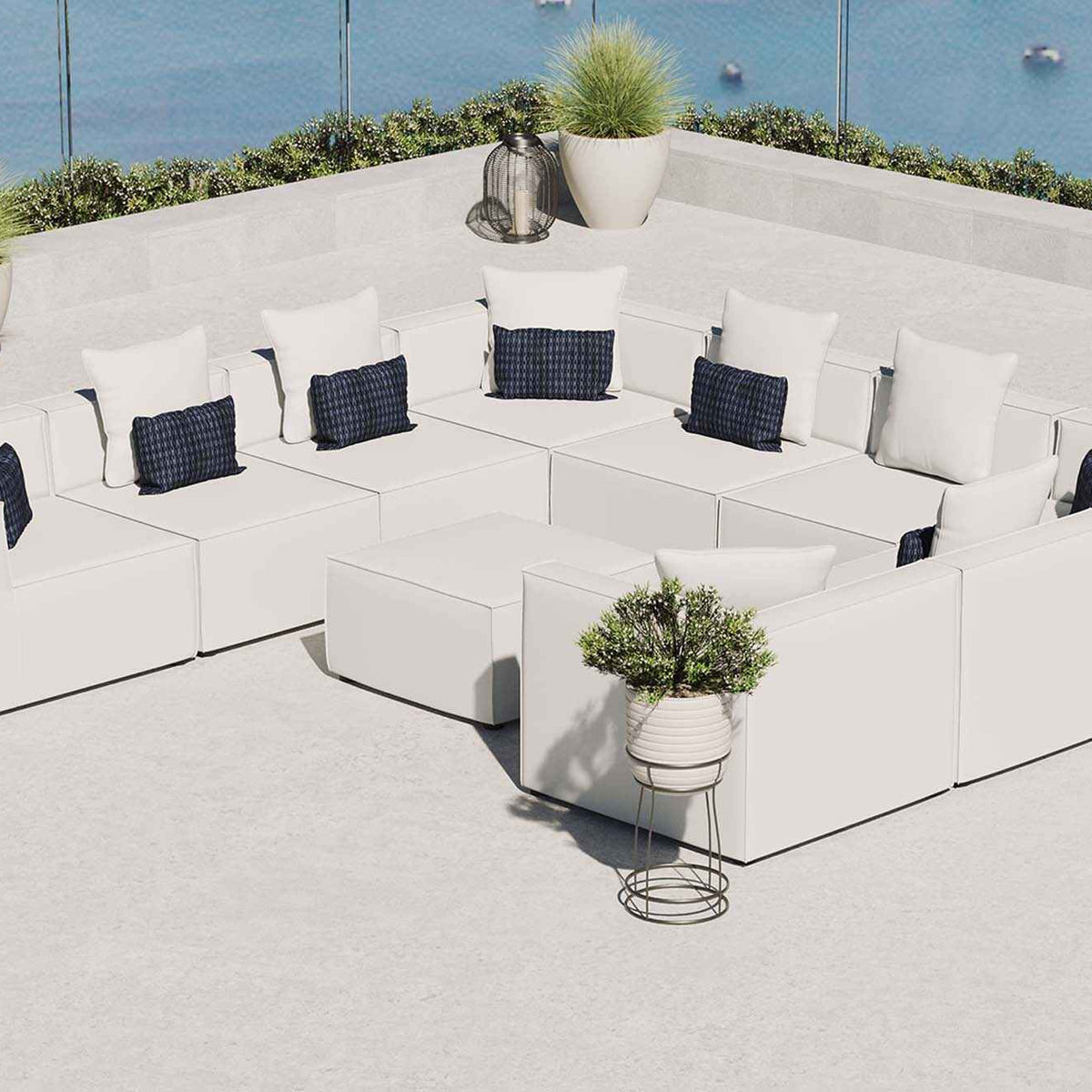 Saybrook 10-Piece White Outdoor Sectional Sofa by Patio Elegance