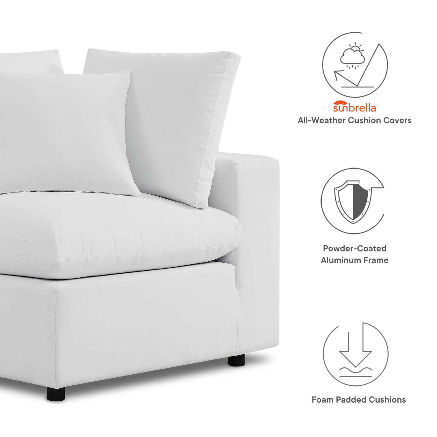 Commix 5-Piece Outdoor Patio Sectional Sofa – White (Sunbrella® Edition) by Patio Elegance