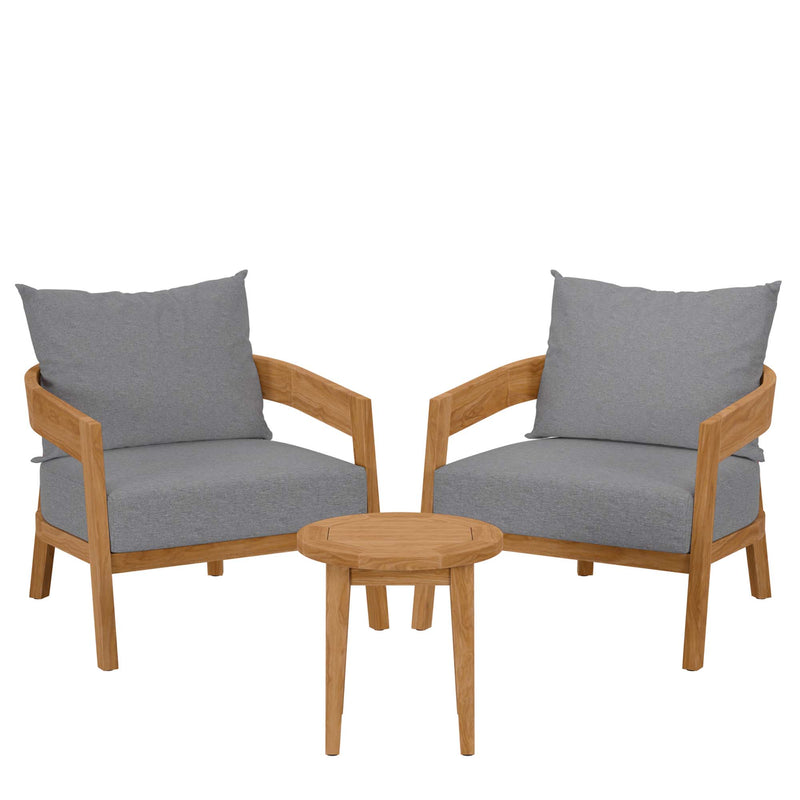 Modway Brisbane 3-Piece Grey Teak Outdoor Patio Set - Patio Elegance