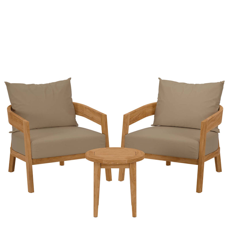 Brisbane 3-Piece Teak Outdoor Patio Set – Modway - Patio Elegance